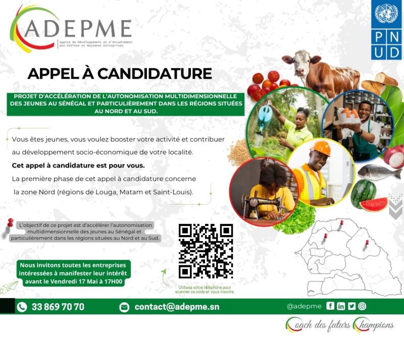 Appel à candidature - Projet jeunesse zone nord (PNUD - ADEPME)