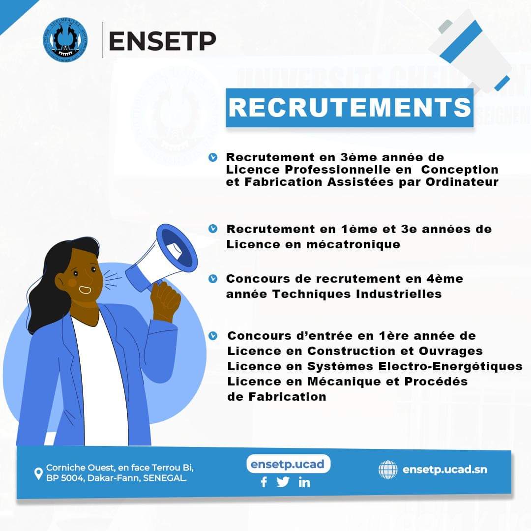 Concours de recrutement en 4ème année Techniques Industrielles à l’Ecole Normale Supérieure d’Enseignement Technique et Professionnel (ENSETP) 2024-2025