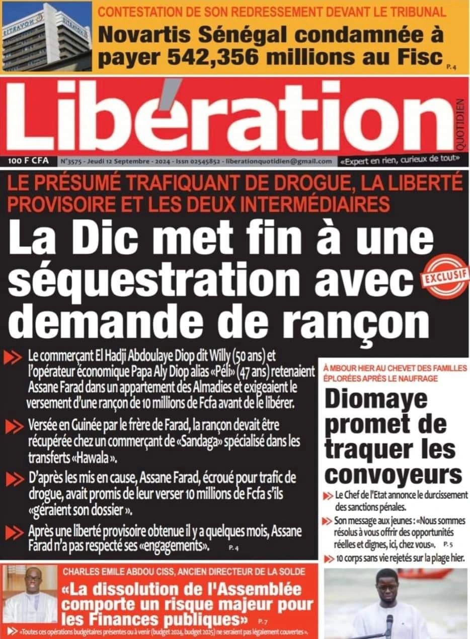 Les Unes des quotidiens du jeudi 12 septembre 2024