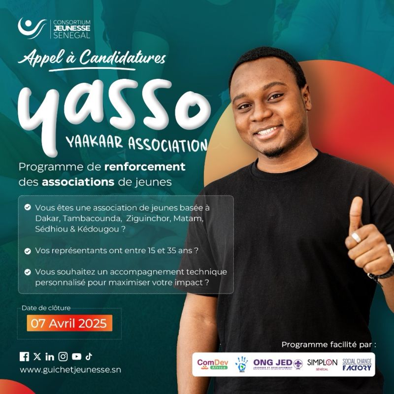Consortium Jeunesse Sénégal recrute la cohorte 2 du programme YASSO pour renforcer les capacités des associations de jeunes